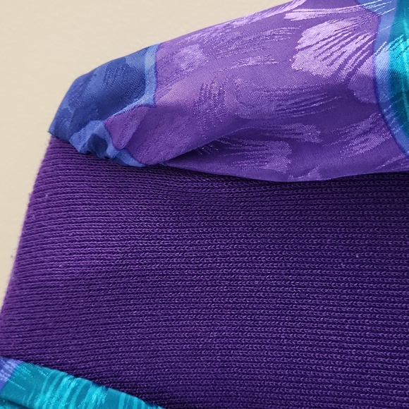 Vintage Purple & Teal Satin Skirt / Sweater Set sz 12 2pc floral print suit - Picture 3 of 7